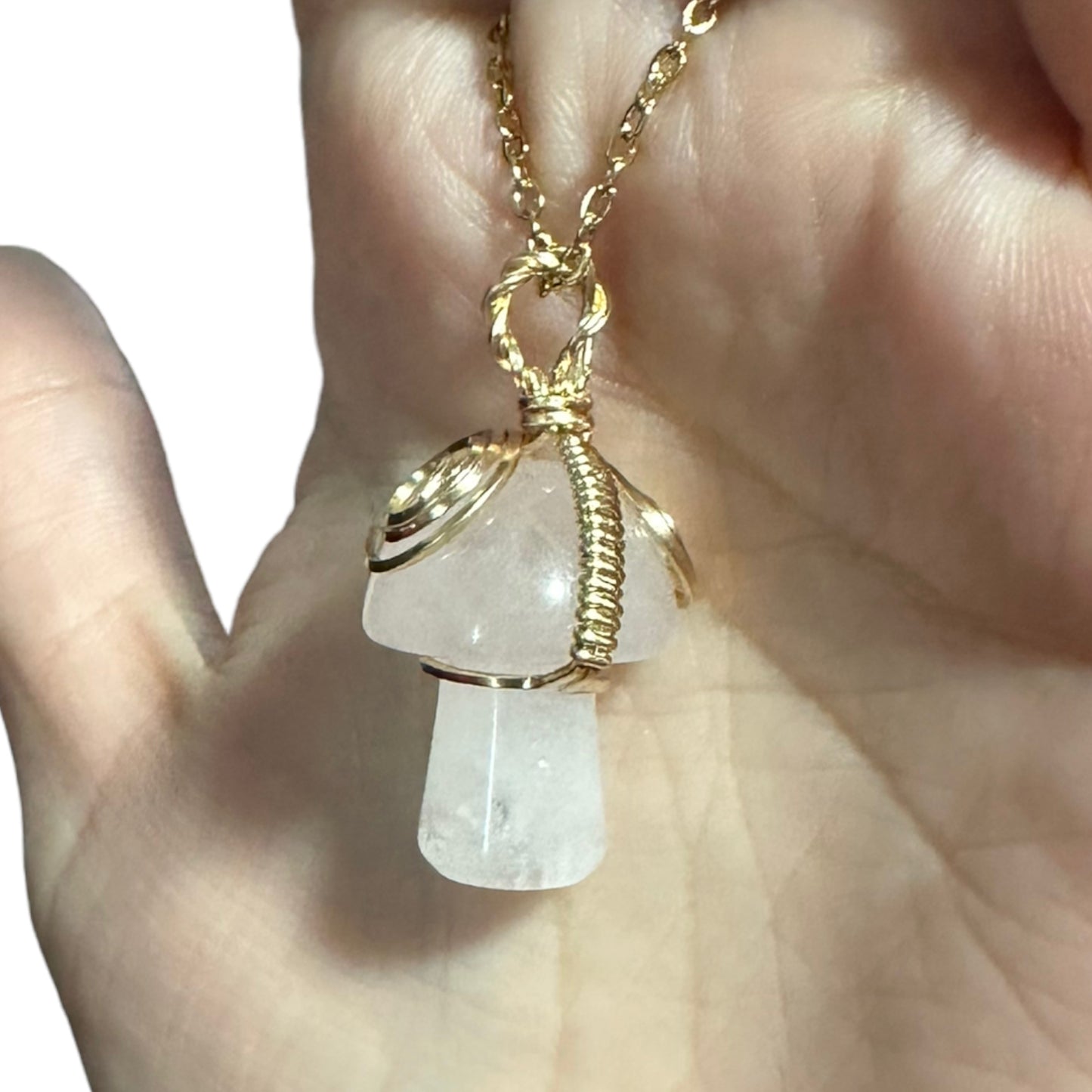 Sterling Silver | 14KT Gold Filled Wire Wrapped Rose Quartz Crystal Mushroom Pendant