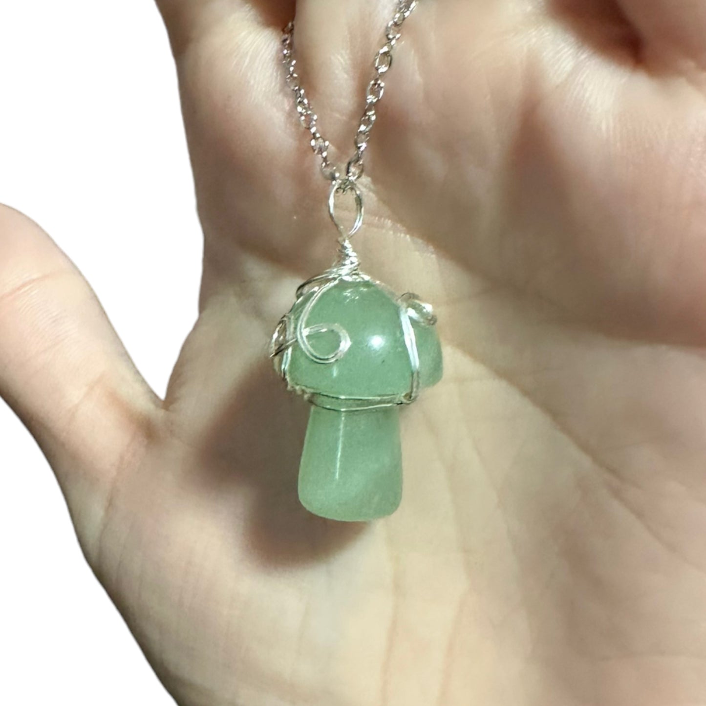 Sterling Silver | 14KT Gold Filled Wire Wrapped Green Aventurine Mushroom Pendant