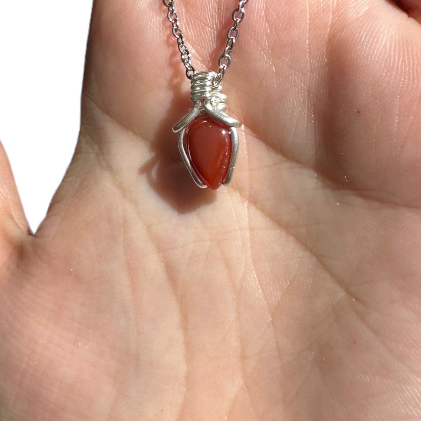 Sterling Silver | 14KT Gold Filled Mini Teardrop Carnelian Wishbone Wire Wrapped Pendant