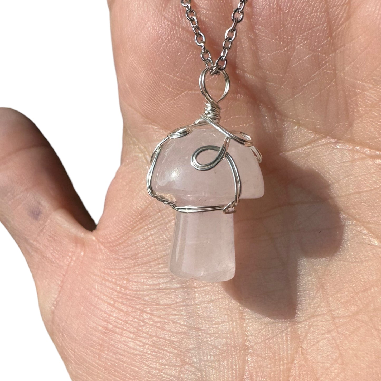 Sterling Silver | 14KT Gold Filled Wire Wrapped Rose Quartz Crystal Mushroom Pendant