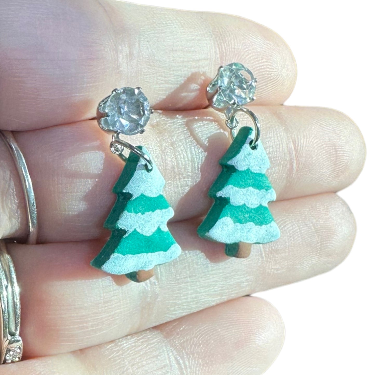 Hypoallergenic Hand Painted Christmas Tree Dangle Clay Earrings