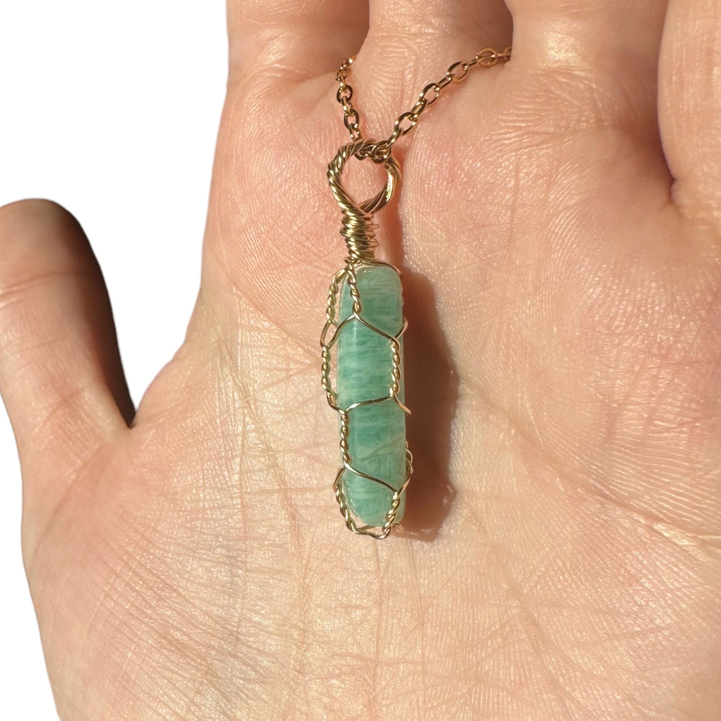 Sterling Silver | 14KT Gold Filled Amazonite Wire Cage Pendant