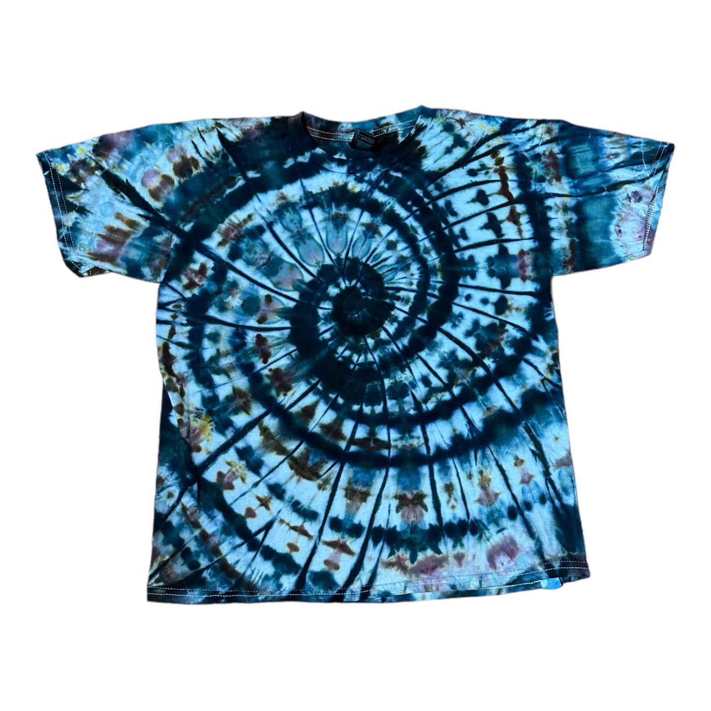 Youth Large Blue Brown and Black Spiral Ice Dye Tie Dye
