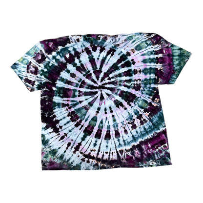 Adult 4XL Green Black and Eggplant Purple Spiral Ice Dye Tie Dye Shirt*