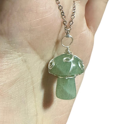 Sterling Silver | 14KT Gold Filled Wire Wrapped Green Aventurine Mushroom Pendant