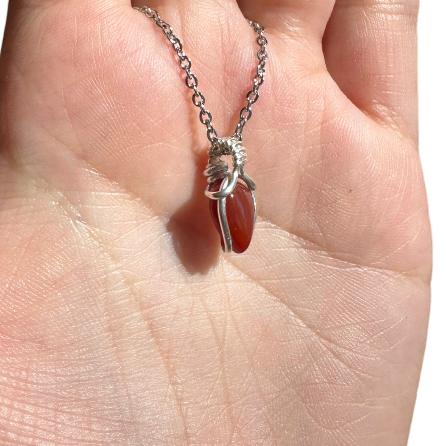 Sterling Silver | 14KT Gold Filled Mini Teardrop Carnelian Wishbone Wire Wrapped Pendant