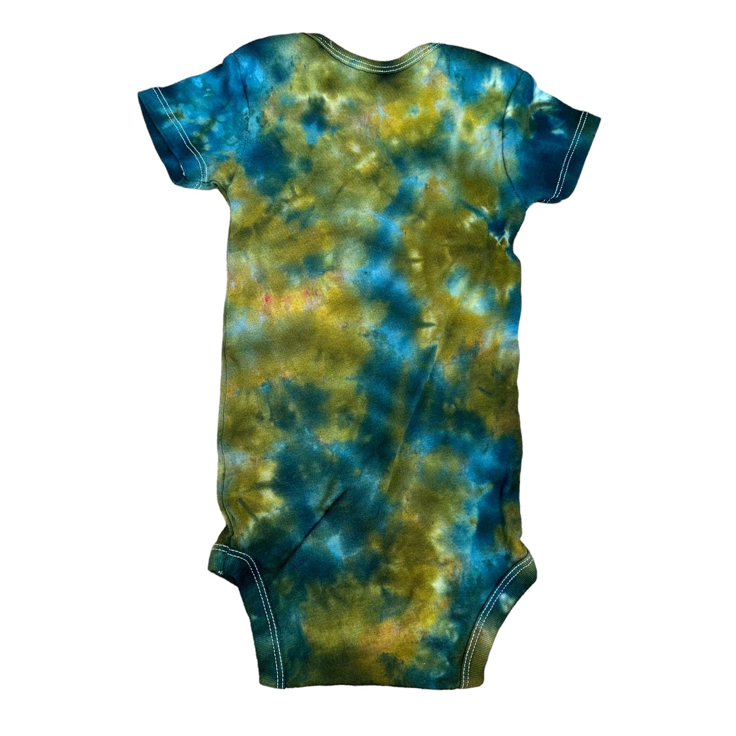 Infant 18 Months Teal Blue and Moss Green Scrunch Ice Dye Tie Dye Onesie*