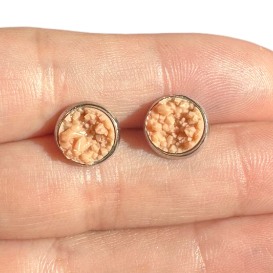 8MM Hypoallergenic Cream | Nude Druzy Earring Studs