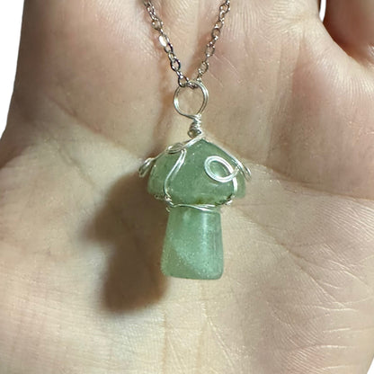 Sterling Silver | 14KT Gold Filled Wire Wrapped Green Aventurine Mushroom Pendant