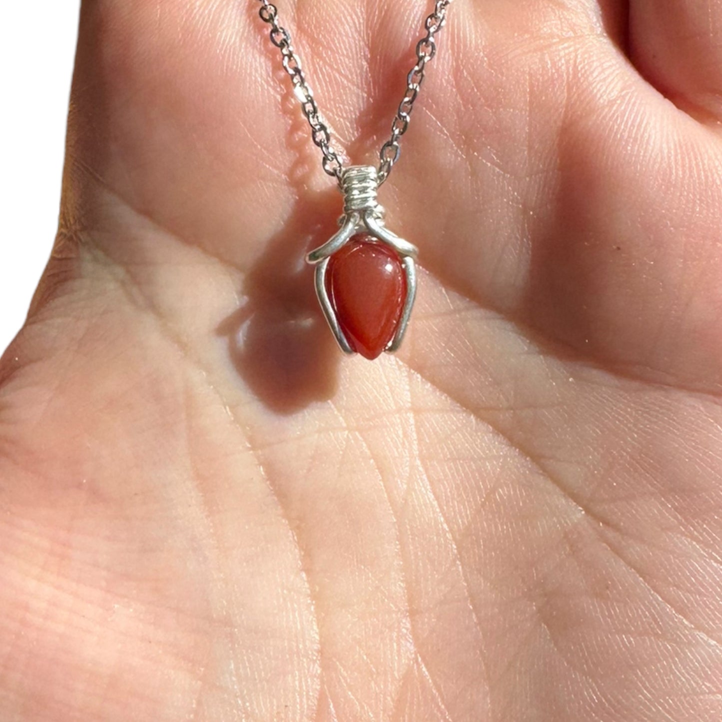 Sterling Silver | 14KT Gold Filled Mini Teardrop Carnelian Wishbone Wire Wrapped Pendant