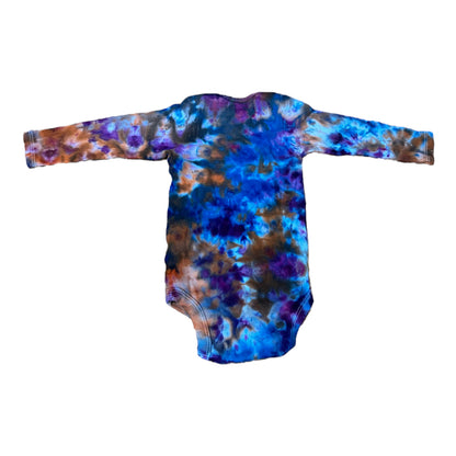 Infant 12 Month Blue Purple and Orange Scrunch Ice Dye Tie Dye Long Sleeve Onesie