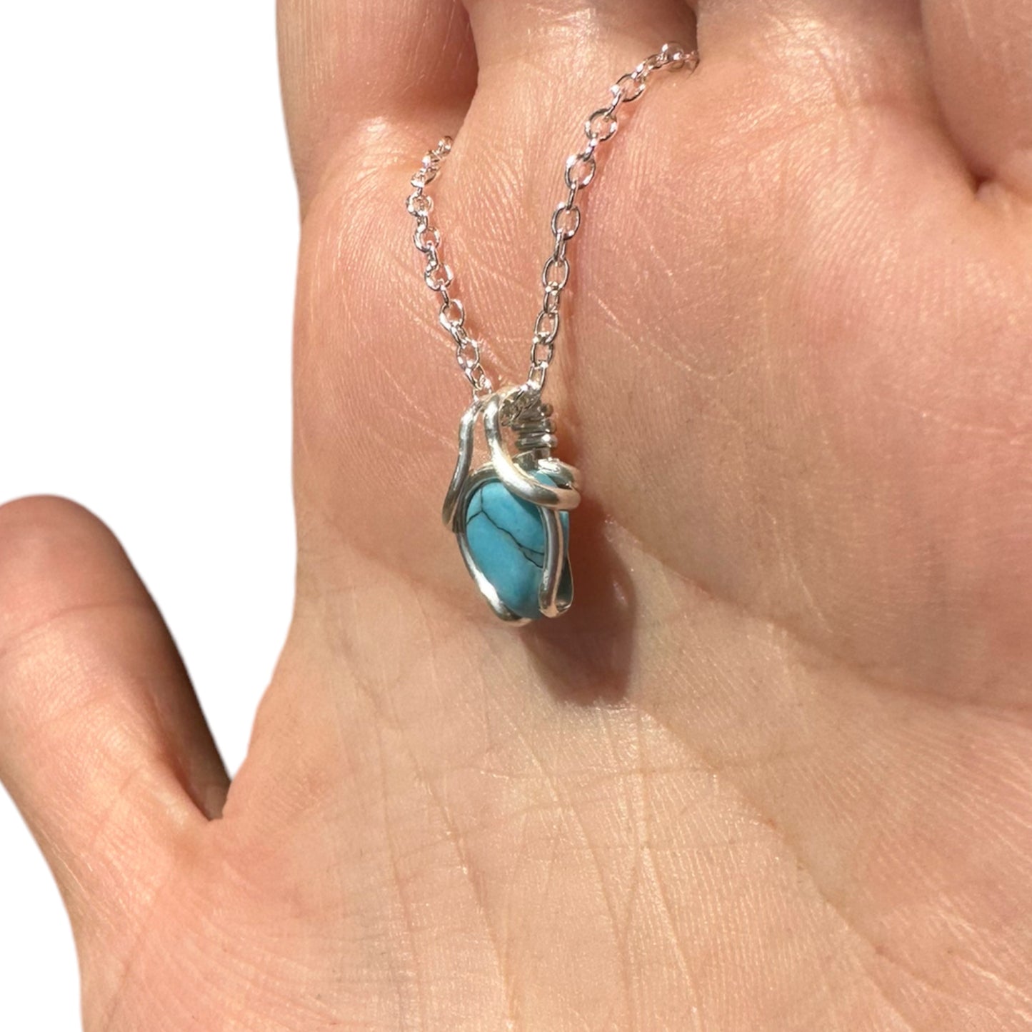 Sterling Silver | 14KT Gold Filled Mini Teardrop Turquoise Wishbone Wire Wrapped Pendant