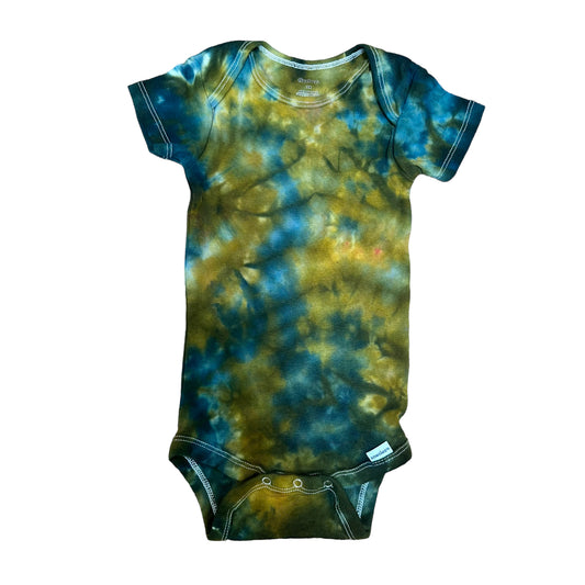 Infant 18 Months Teal Blue and Moss Green Scrunch Ice Dye Tie Dye Onesie*