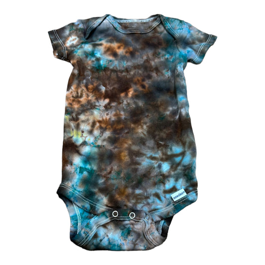 Infant 18 Months Brown Blue and Orange Scrunch Ice Dye Tie Dye Onesie*