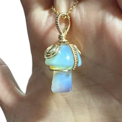 Sterling Silver | 14KT Gold Filled Wire Wrapped Opalite Crystal Mushroom Pendant