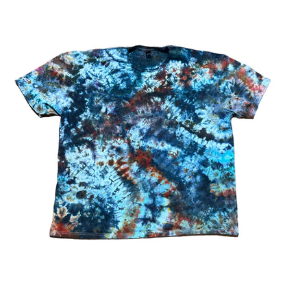 Adult 3XL Black Orange and Blue Scrunch Ice Dye Tie Dye Shirt