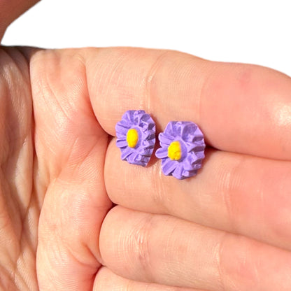 White | Purple Hypoallergenic Flower Stud Clay Earrings