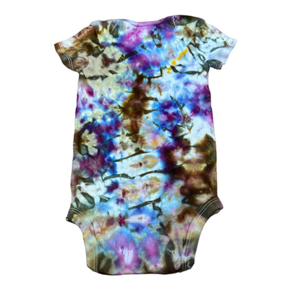 Infant 12 Month Blue Purple and Brown Scrunch Ice Dye Tie Dye Onesie