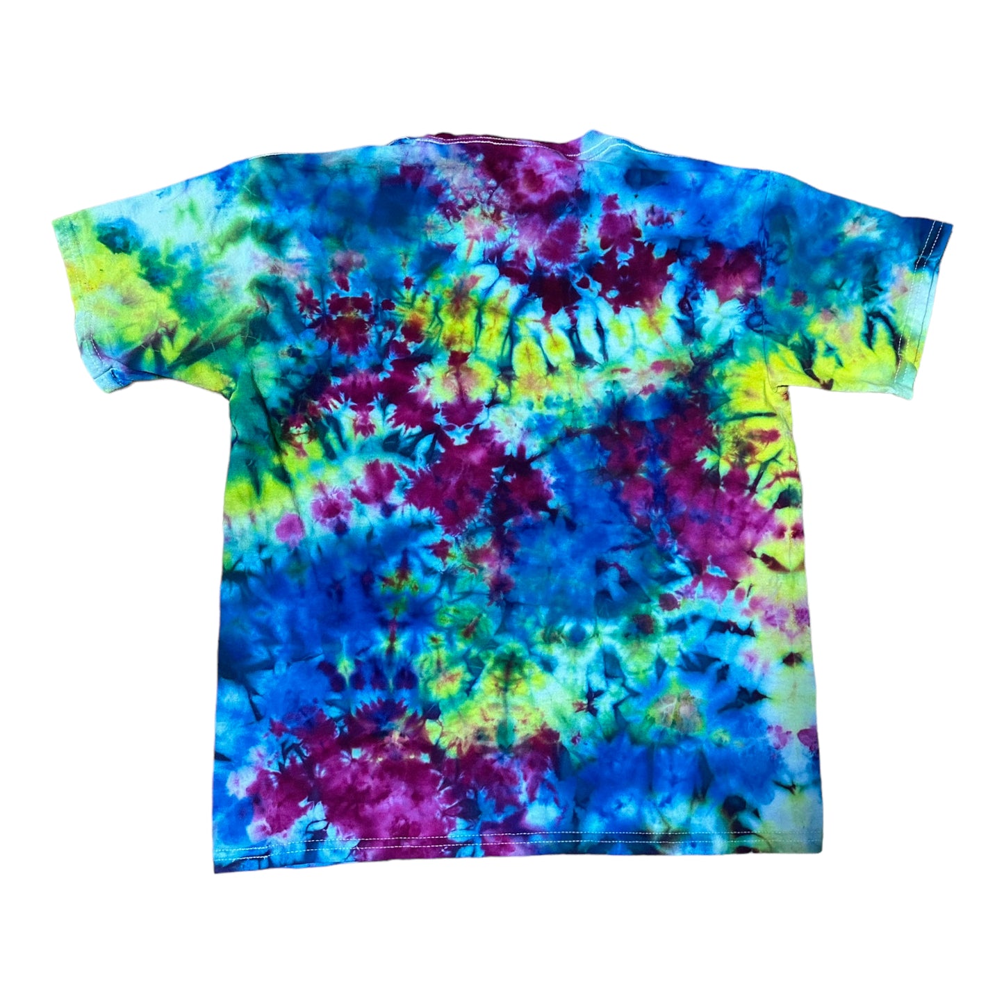 Youth Large Blue Purple Green and Yellow Scrunch Ice Dye Tie Dye