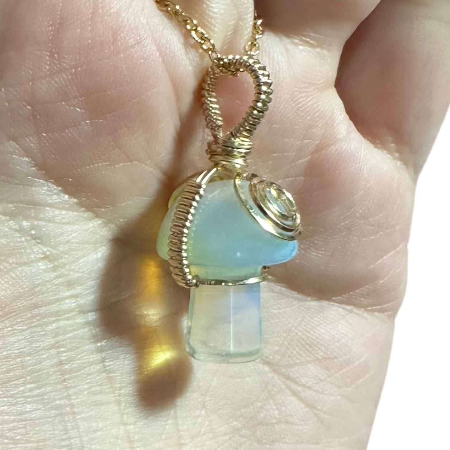 Sterling Silver | 14KT Gold Filled Wire Wrapped Opalite Crystal Mushroom Pendant