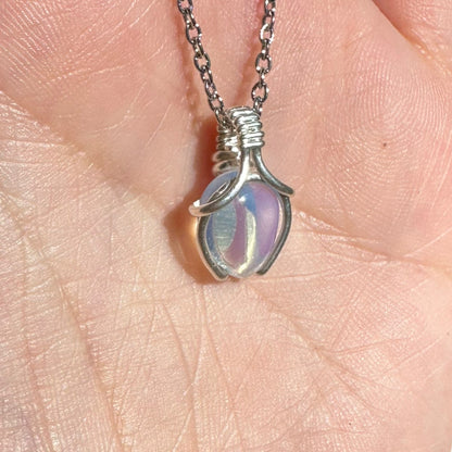 Sterling Silver | 14KT Gold Filled Mini Teardrop Opalite Wishbone Wire Wrapped Pendant