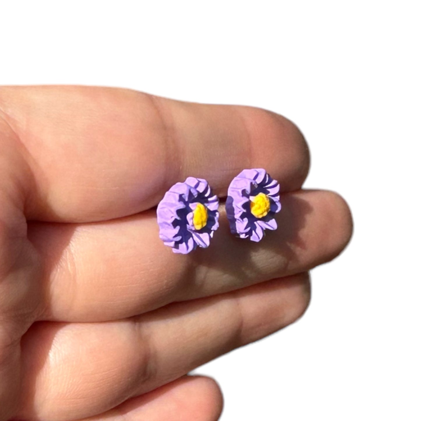 White | Purple Hypoallergenic Flower Stud Clay Earrings