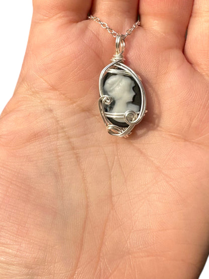 Sterling Silver Black Vintage Antique Cameo Pendant