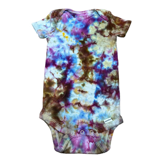Infant 12 Month Blue Purple and Brown Scrunch Ice Dye Tie Dye Onesie
