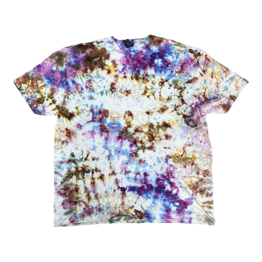 Adult 2XL Blue Purple Brown Yellow and Green Scrunch Ice Dye Tie Dye Shirt