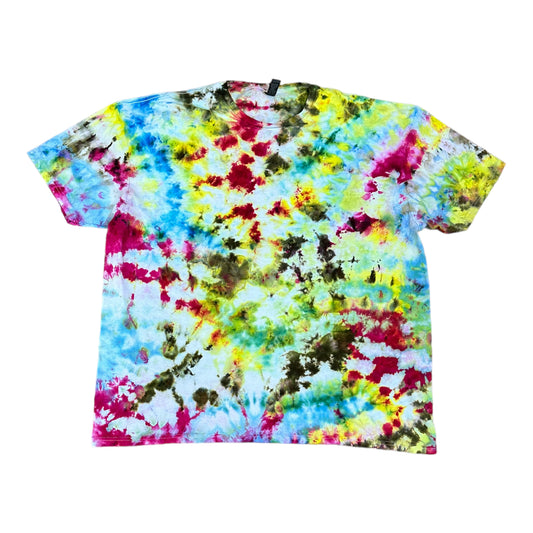 Adult 3XL Yellow Purple Blue and Green Scrunch Ice Dye Tie Dye Shirt