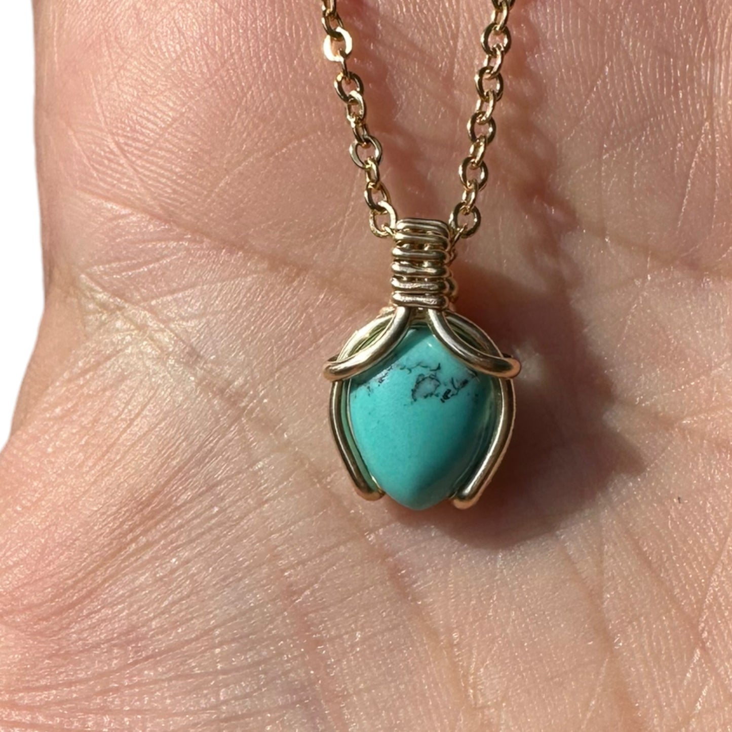 Sterling Silver | 14KT Gold Filled Mini Teardrop Turquoise Wishbone Wire Wrapped Pendant