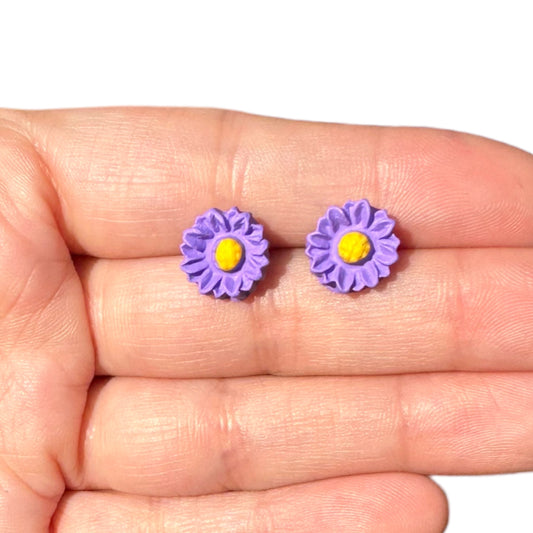 White | Purple Hypoallergenic Flower Stud Clay Earrings