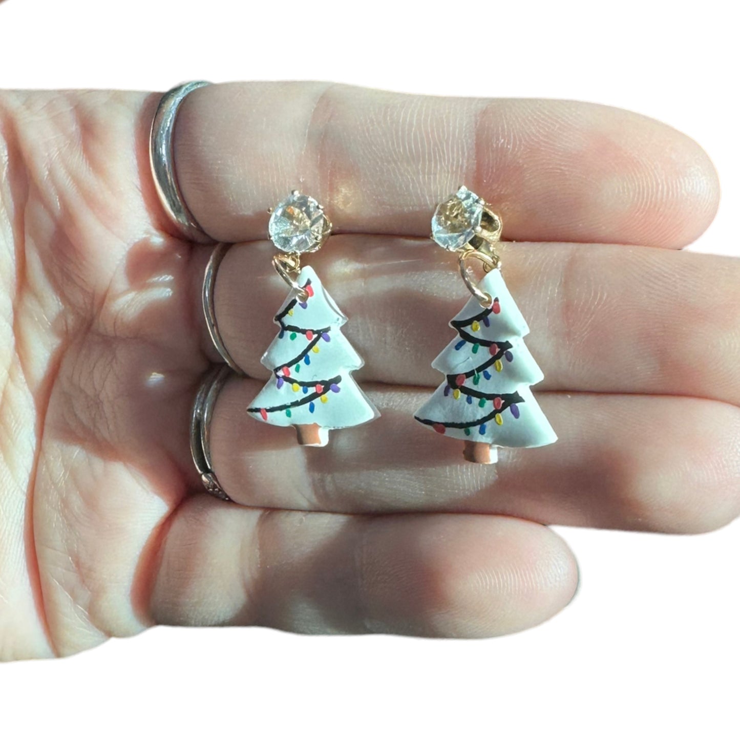 Hypoallergenic Hand Painted Christmas Tree Dangle Clay Earrings