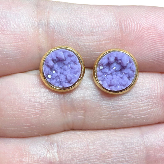 8MM Hypoallergenic Purple Druzy Earring Studs