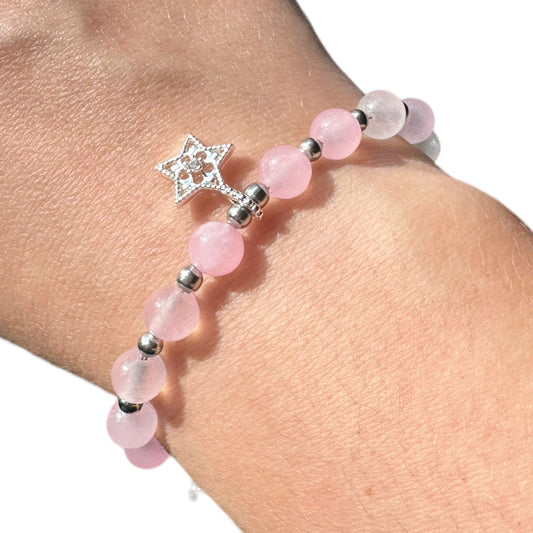 Rose Quartz Adjustable Moon/Star Crystal Bracelet