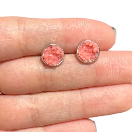 8MM Hypoallergenic Light Pink Sparkle Faux Druzy Earring Studs