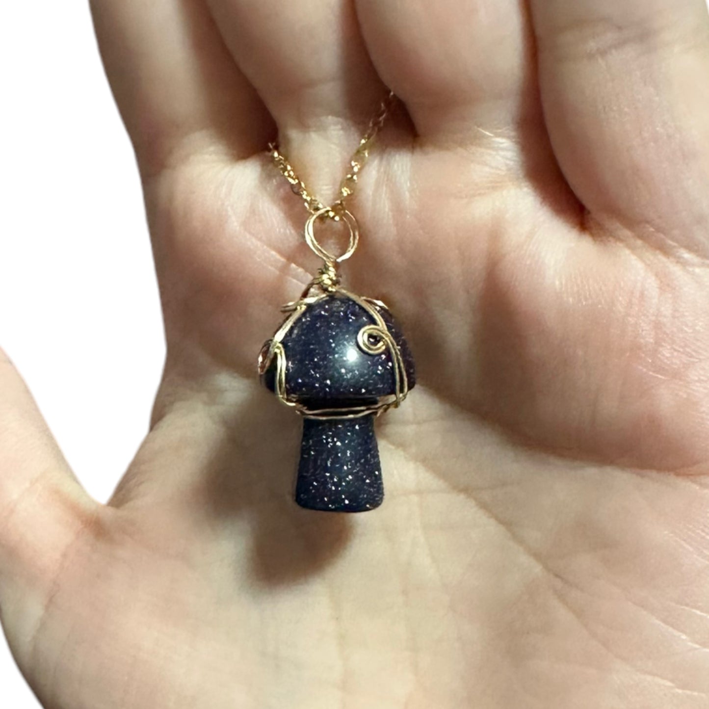 Sterling Silver | 14KT Gold Filled Blue Goldstone Wire Wrapped Mushroom Crystal Pendant