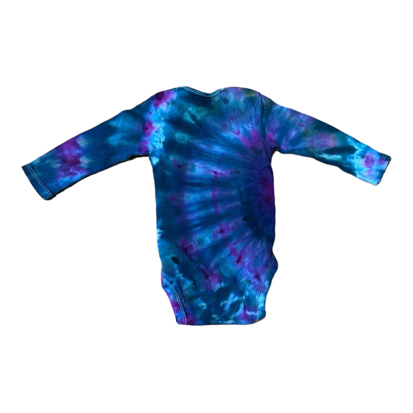 Infant 6-9 Months Navy Blue and Purple Side Spiral Ice Dye Tie Dye Long Sleeve Onesie