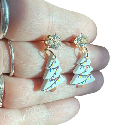 Hypoallergenic Hand Painted Christmas Tree Dangle Clay Earrings