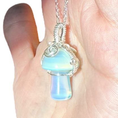 Sterling Silver | 14KT Gold Filled Wire Wrapped Opalite Crystal Mushroom Pendant
