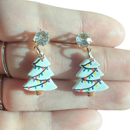 Hypoallergenic Hand Painted Christmas Tree Dangle Clay Earrings