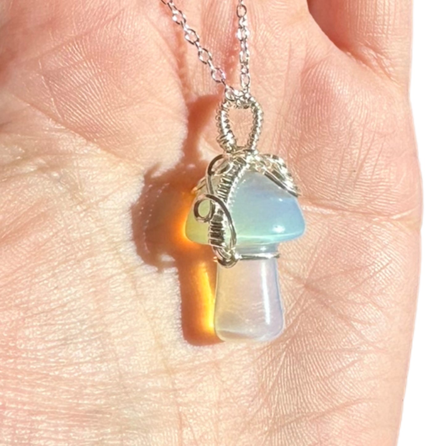 Sterling Silver | 14KT Gold Filled Wire Wrapped Opalite Crystal Mushroom Pendant