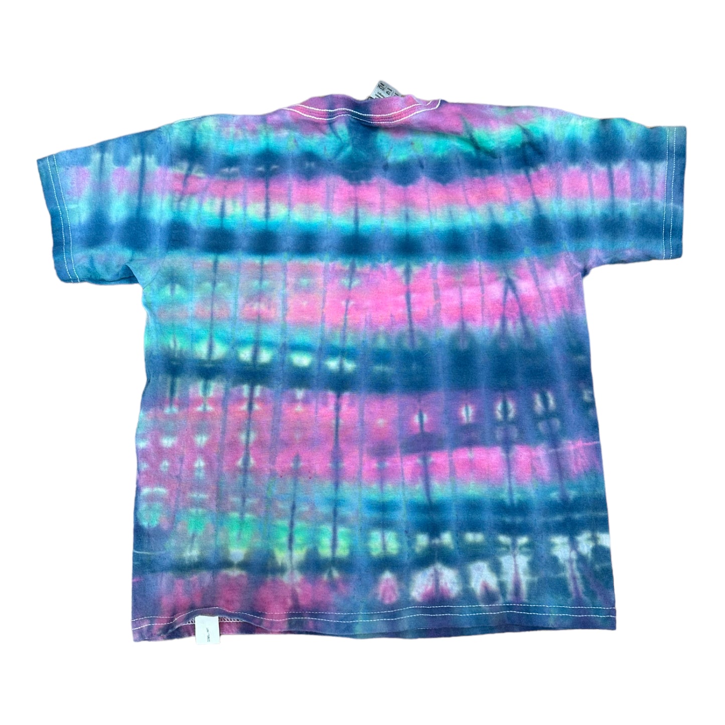 Youth XS Pink Green and Blue Pleated Zig Zag Ice Dye Tie Dye
