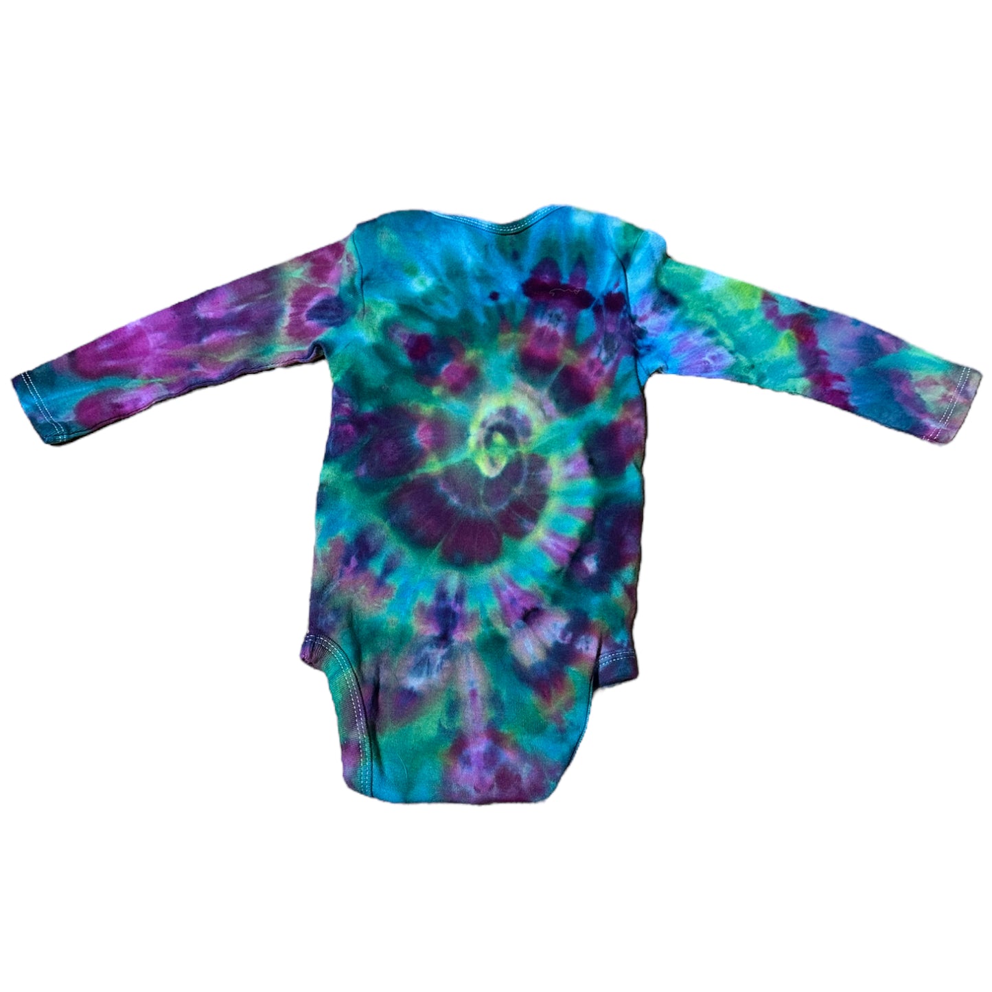 Infant 6-9 Months Purple Blue and Green Spiral Ice Dye Tie Dye Long Sleeve Onesie