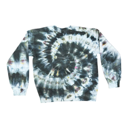 Adult Medium Black Gray and Blue Spiral Ice Tie Dye Crewneck Sweater