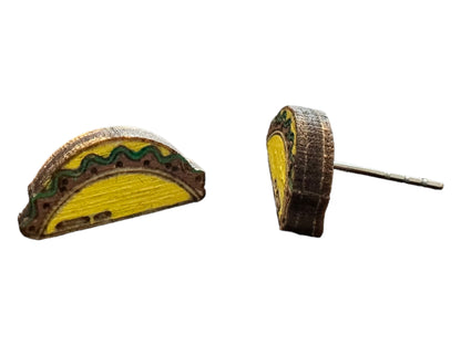 Painted | Natural Wood Hypoallergenic Taco Laser Engraved Wood Earrings