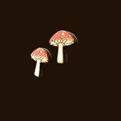 Hypoallergenic Hand Painted Mushroom Laser Engraved Wood Stud Earrings