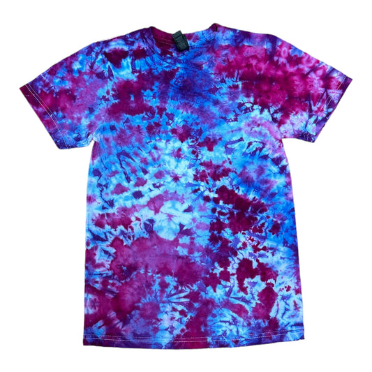 Adult XS Fuschia and Periwinkle Scrunch Ice Dye Tie Dye Shirt