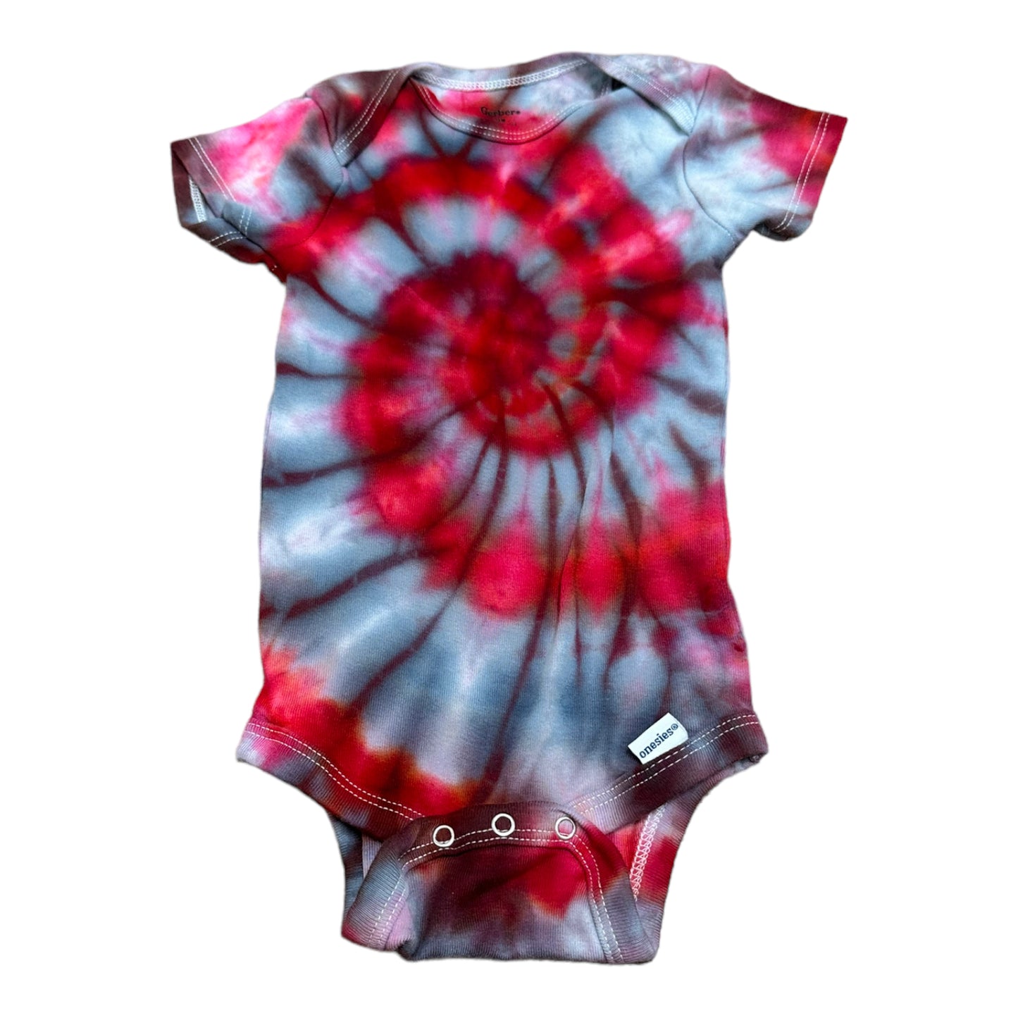 Infant 12 Month Gray Red and Black Spiral Ice Dye Tie Dye Onesie*