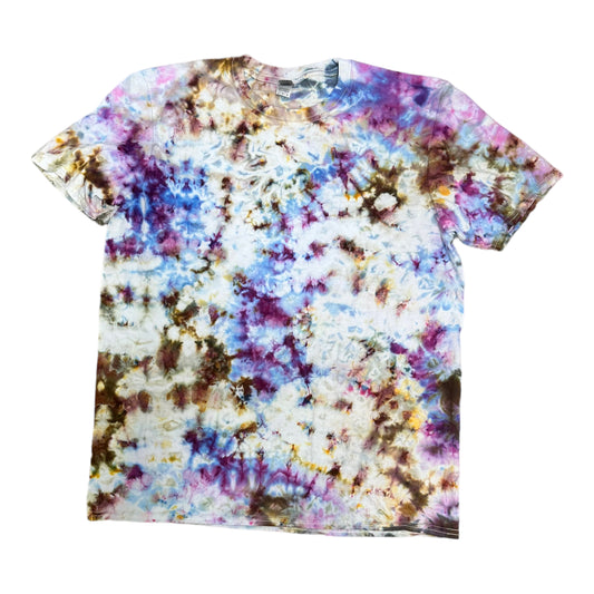 Adult Large Blue Green Yellow Brown and Purple Scrunch Ice Dye Tie Dye Shirt